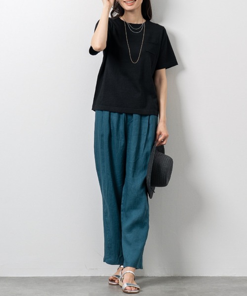 aunt lily(アントリリー)の「ウォッシャブルリネンニットTシャツ|リネン混|サマーニット|大人カジュアル|ボーダー(Tシャツ/カットソー・レディース・ブラウン系その他/ブラック/グレー系その他・3L/L/M/LL/S)」の4枚目の写真