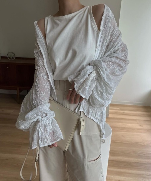 willfullyフリル付き長袖シャツ frill cross asymmetry BL（シャツ