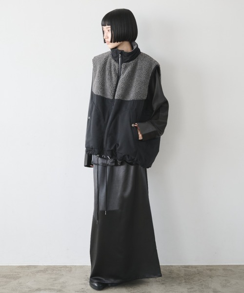 blancvertカシミヤブランベール ボア切り替えベスト blancvertカシミヤ