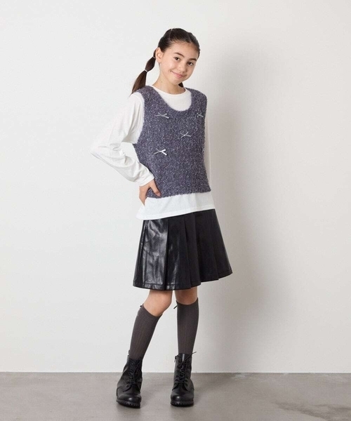 a.v.v（アーヴェヴェ）の「[KIDS]リボンハイソックス（ソックス/靴下・キッズ・ブラック/グレー・23/20）」の14枚目の写真