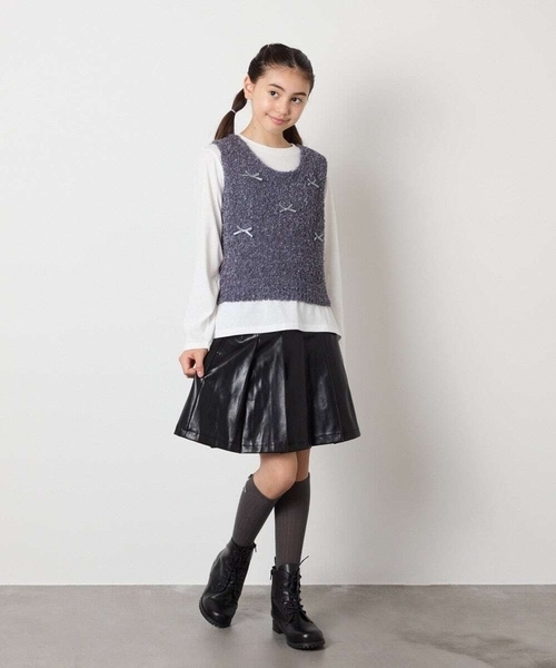 a.v.v（アーヴェヴェ）の「[KIDS]リボンハイソックス（ソックス/靴下・キッズ・ブラック/グレー・23/20）」の15枚目の写真