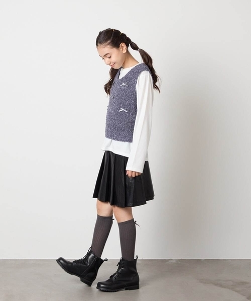 a.v.v（アーヴェヴェ）の「[KIDS]リボンハイソックス（ソックス/靴下・キッズ・ブラック/グレー・23/20）」の17枚目の写真