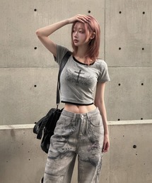 ZIPPER CLUB（ZIPPER CLUB ジッパークラブ）の「クロスデザインクロップドTシャツ（Tシャツ/カットソー・メンズ）」