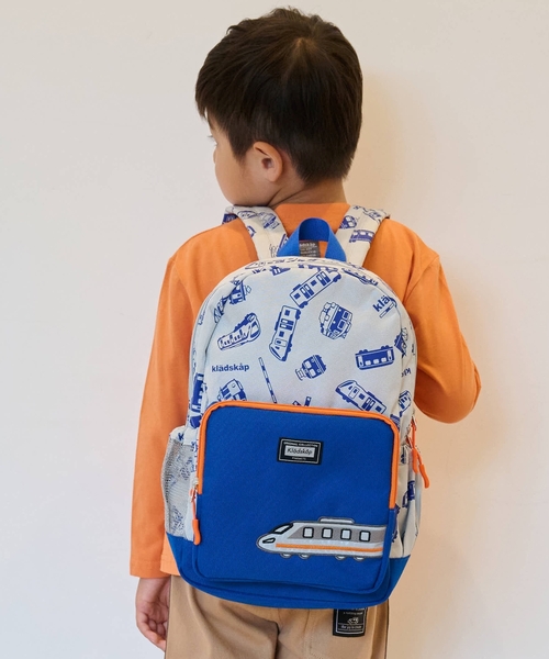 kladskap（クレードスコープ）の「電車アップリケ+総柄リュック（バックパック/リュック・キッズ・レッド/グレー・SS/S/M）」の2枚目の写真