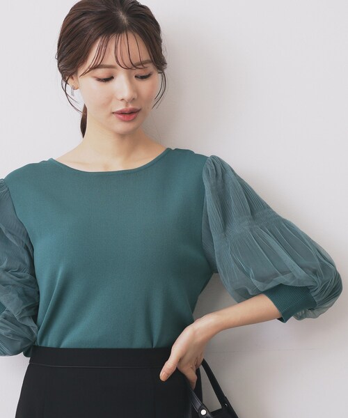 index（インデックス）の「《5色展開》マジョリカプリーツスリーブニット【洗濯機洗い可】（ニット/セーター・レディース・チャコールグレー/ダークグリーン/ベビーピンク/ブラック/ナチュラル・40/38/36/42）」の4枚目の写真