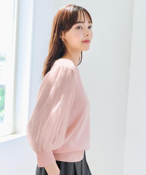 index（インデックス）の「《5色展開》マジョリカプリーツスリーブニット【洗濯機洗い可】（ニット/セーター・レディース・チャコールグレー/ダークグリーン/ベビーピンク/ブラック/ナチュラル・40/38/36/42）」の6枚目の写真