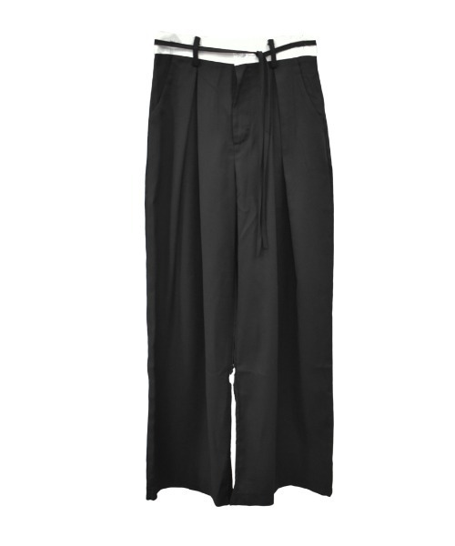 Reurie'(レウリィ)の「ダブルウエストスラックス(aki select) / ワイド パンツ 大人カジュアル シンプル ベルトデザイン 紐アレンジ ハイウエスト(スラックス・レディース・ベージュ/ブラック・FREE)」の8枚目の写真