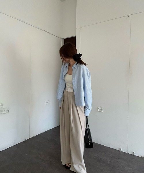 Reurie'(レウリィ)の「ダブルウエストスラックス(aki select) / ワイド パンツ 大人カジュアル シンプル ベルトデザイン 紐アレンジ ハイウエスト(スラックス・レディース・ベージュ/ブラック・FREE)」の11枚目の写真