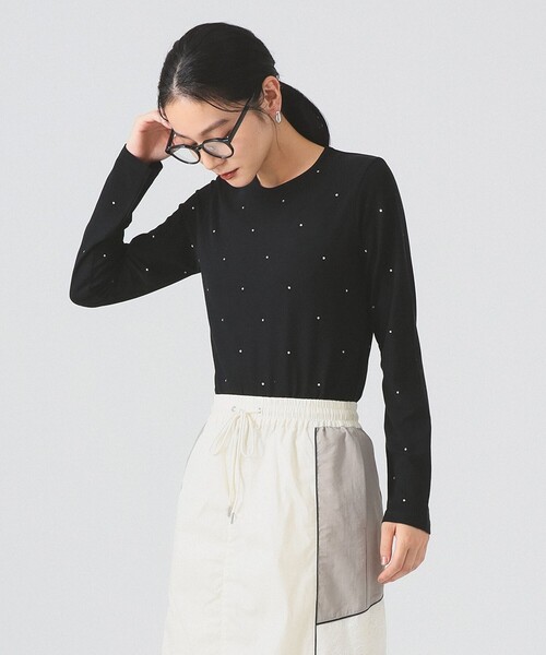 Ray BEAMS（レイビームス）の「ホットフィックス クルーネック カットソー（Tシャツ/カットソー・レディース・ブラック/シルバー・ONE SIZE）」の2枚目の写真