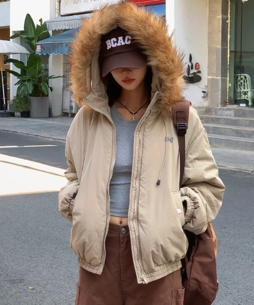 セール】【秋冬新作】ファー取り外しワンポイント刺繍2WAY中綿