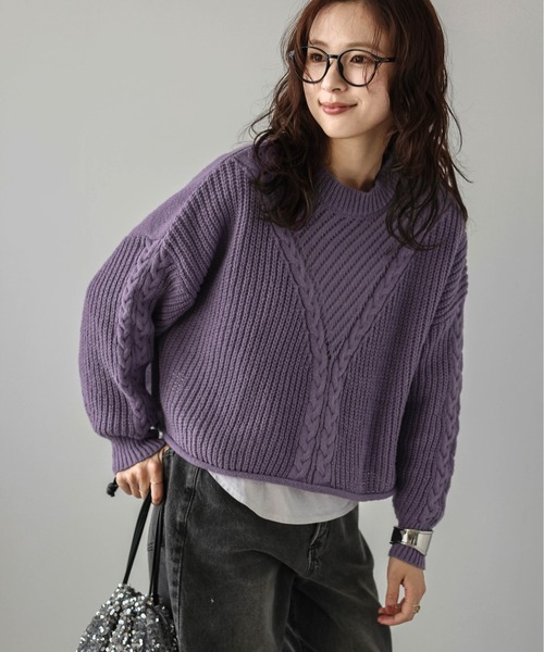 AMELY(エミリー)の「Vデザインケーブル編みニットトップス(ニット/セーター・レディース・ブラック/パープル/ブラウン/アイボリー・フリー)」の21枚目の写真