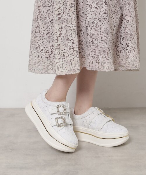 セール】ビジューバックルWストラップレーススニーカー（スニーカー
