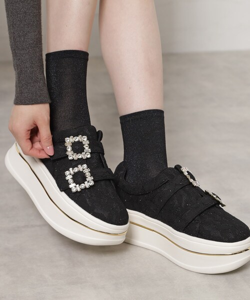 セール】ビジューバックルWストラップレーススニーカー（スニーカー