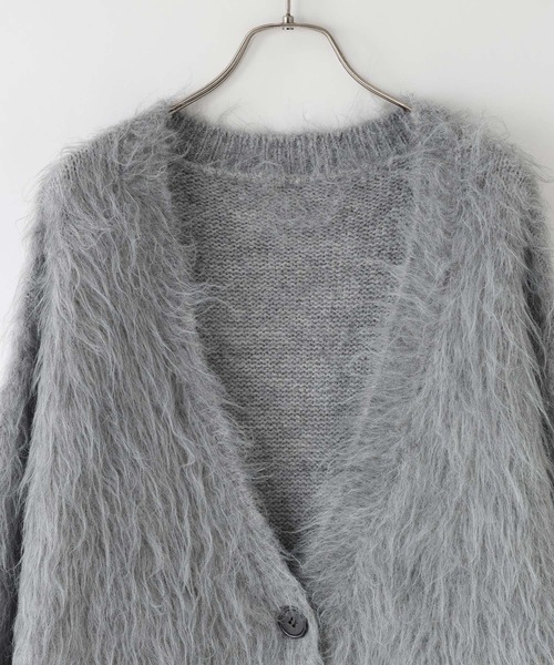 LOWRYS FARM（ローリーズファーム）の「シャギーロングＶカーディガン　595935（カーディガン/ボレロ・レディース・アイボリー/グレー/ピンク/イエロー・FREE）」の7枚目の写真