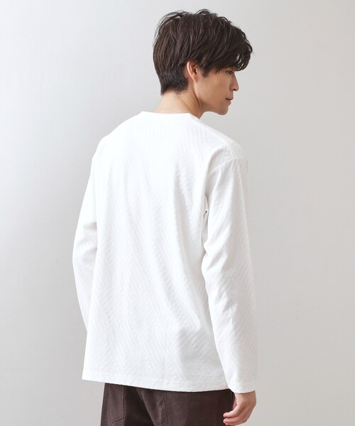 THE SHOP TK （ザ ショップ ティーケー ）の「リンクスジャカード長袖Tシャツ【サスティナブル素材使用/洗濯機OK】（Tシャツ/カットソー・メンズ・オフホワイト/ライトグレー/ブラック・03/02/01/04）」の5枚目の写真