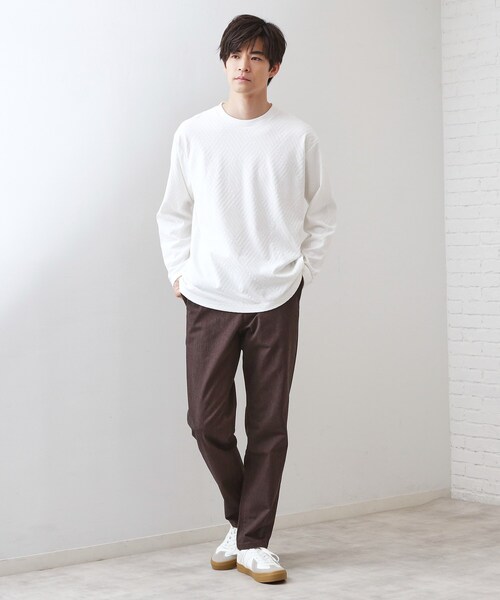 THE SHOP TK （ザ ショップ ティーケー ）の「リンクスジャカード長袖Tシャツ【サスティナブル素材使用/洗濯機OK】（Tシャツ/カットソー・メンズ・オフホワイト/ライトグレー/ブラック・03/02/01/04）」の6枚目の写真