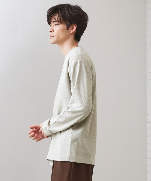 THE SHOP TK （ザ ショップ ティーケー ）の「リンクスジャカード長袖Tシャツ【サスティナブル素材使用/洗濯機OK】（Tシャツ/カットソー・メンズ・オフホワイト/ライトグレー/ブラック・03/02/01/04）」の8枚目の写真