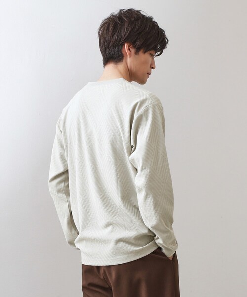 THE SHOP TK （ザ ショップ ティーケー ）の「リンクスジャカード長袖Tシャツ【サスティナブル素材使用/洗濯機OK】（Tシャツ/カットソー・メンズ・オフホワイト/ライトグレー/ブラック・03/02/01/04）」の16枚目の写真
