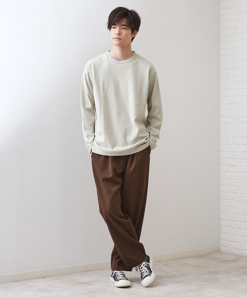 THE SHOP TK （ザ ショップ ティーケー ）の「リンクスジャカード長袖Tシャツ【サスティナブル素材使用/洗濯機OK】（Tシャツ/カットソー・メンズ・オフホワイト/ライトグレー/ブラック・03/02/01/04）」の17枚目の写真