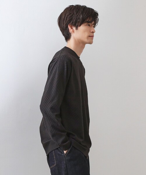 THE SHOP TK （ザ ショップ ティーケー ）の「リンクスジャカード長袖Tシャツ【サスティナブル素材使用/洗濯機OK】（Tシャツ/カットソー・メンズ・オフホワイト/ライトグレー/ブラック・03/02/01/04）」の19枚目の写真