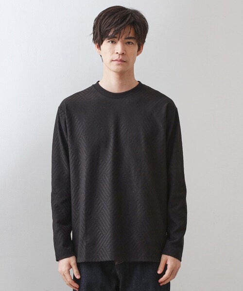 THE SHOP TK （ザ ショップ ティーケー ）の「リンクスジャカード長袖Tシャツ【サスティナブル素材使用/洗濯機OK】（Tシャツ/カットソー・メンズ・オフホワイト/ライトグレー/ブラック・03/02/01/04）」の11枚目の写真