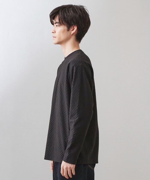 THE SHOP TK （ザ ショップ ティーケー ）の「リンクスジャカード長袖Tシャツ【サスティナブル素材使用/洗濯機OK】（Tシャツ/カットソー・メンズ・オフホワイト/ライトグレー/ブラック・03/02/01/04）」の12枚目の写真