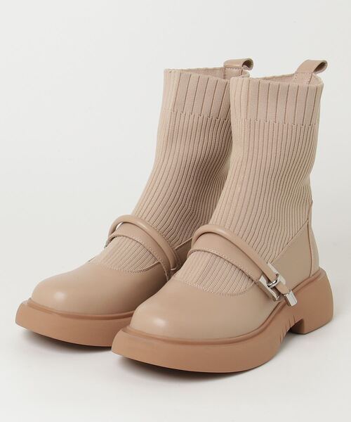 Sugar Sugar(シュガーシュガー)の「SUGARSUGAR/厚底リブニットミドルブーツ(ブーツ・レディース・ブラック/ブラウン/ベージュ・LL/L/M/S)」の2枚目の写真