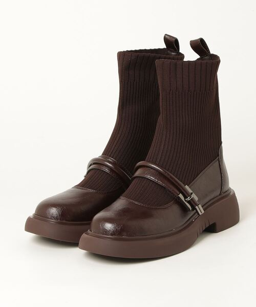 Sugar Sugar(シュガーシュガー)の「SUGARSUGAR/厚底リブニットミドルブーツ(ブーツ・レディース・ブラック/ブラウン/ベージュ・LL/L/M/S)」の1枚目の写真