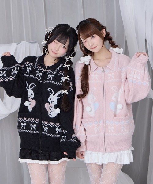 Honey Cinnamon（ハニーシナモン）の「フルジップうさぎカウチンニット