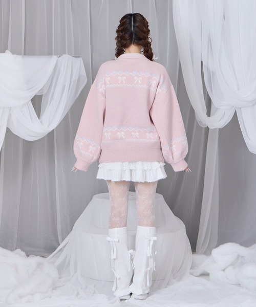 Honey Cinnamon(ハニーシナモン)の「フルジップうさぎカウチンニット(ニット/セーター・レディース・ブラック/ピンク・FREE)」の13枚目の写真