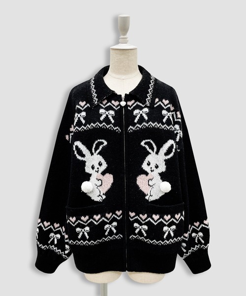 フルジップうさぎカウチンニット（ニット/セーター）｜Honey Cinnamon