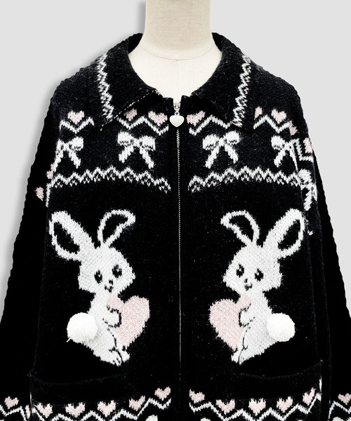 フルジップうさぎカウチンニット（ニット/セーター）｜Honey Cinnamon