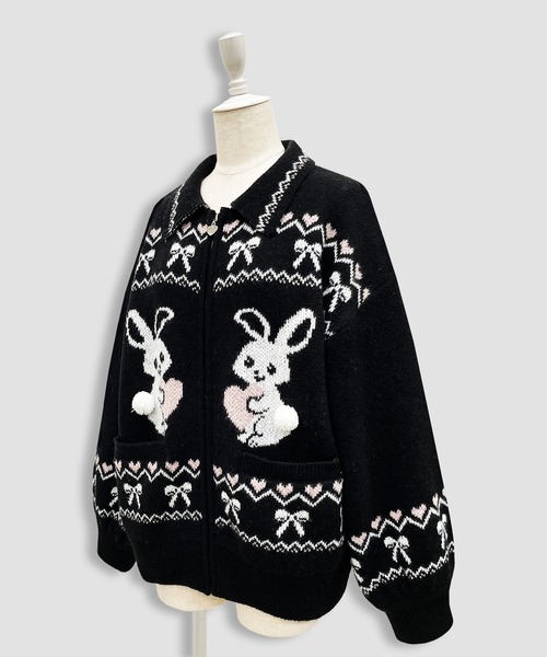 フルジップうさぎカウチンニット（ニット/セーター）｜Honey Cinnamon