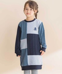 Noeil aime BeBe（ノイユエイムベベ）の「【お揃い】飛び裏毛ｘケーブルJQニットブロック切り替えワンピース（ワンピース）」