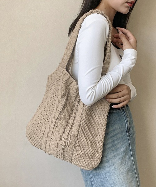 Miniministore(ミニミニストア)の「トートバッグ ニット編み レディース(トートバッグ・レディース・ベージュ/グリーン/アイボリー・FREE)」の2枚目の写真