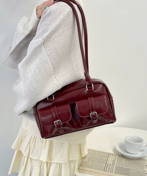 WEGO（ウィゴー）の「WEGO/【25年秋冬新作】ベルト2ポケットデザインボストンバッグ（ハンドバッグ・レディース・ブラック/ブラウン/レッド・FREE）」の15枚目の写真