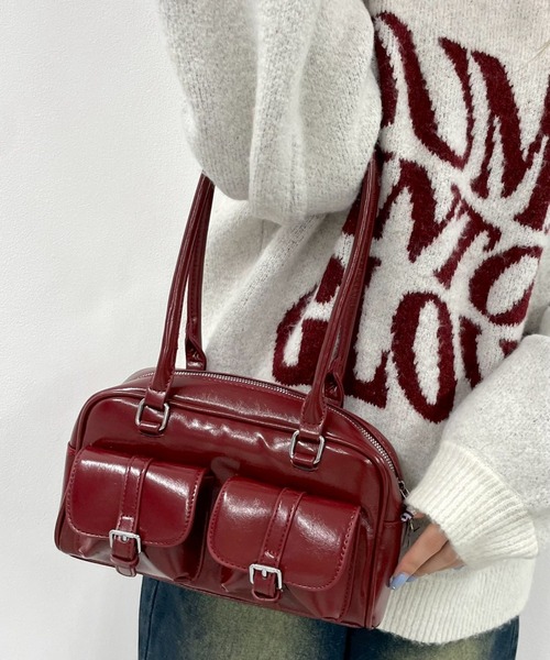 WEGO(ウィゴー)の「WEGO/ベルト2ポケットデザインボストンバッグ(ハンドバッグ・レディース・ブラック/ブラウン/レッド/レッド系その他・FREE)」の5枚目の写真