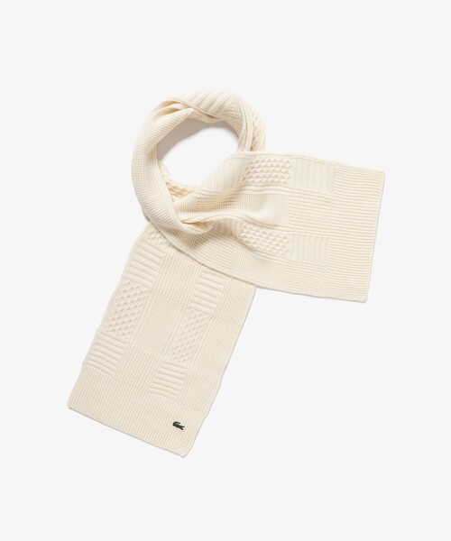 LACOSTE（ラコステ）の「アラン柄ブレンドウールニットマフラー（マフラー・レディース・オフホワイト/グレー/ライトピンク・FREE）」の9枚目の写真