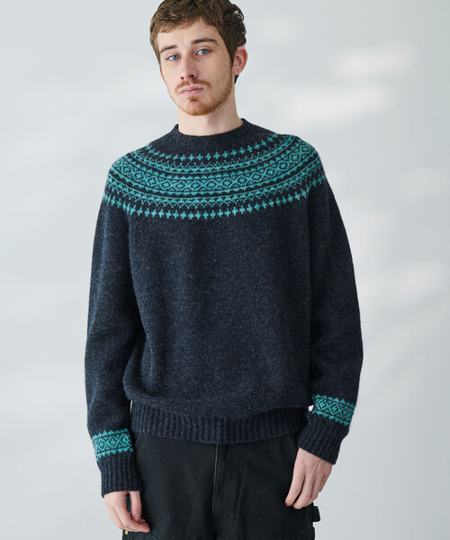 モリスアンドサンズMORRIS&SONSウール100%クルーネック球心柄ニット MORRIS & SONS | ジーロンラム ノルディックセーター MEN（ニット