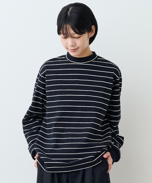 THREE FIFTY STANDARD(スリーフィフティースタンダード)の「THREE FIFTY STANDARDレトロなボーダーTシャツ(Tシャツ/カットソー・レディース・アイボリー/ブラック×ホワイト/ネイビー・LL/L/M/3L)」の3枚目の写真