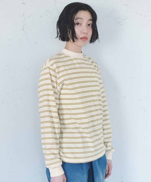 THREE FIFTY STANDARD(スリーフィフティースタンダード)の「THREE FIFTY STANDARDレトロなボーダーTシャツ(Tシャツ/カットソー・レディース・アイボリー/ブラック×ホワイト/ネイビー・LL/L/M/3L)」の2枚目の写真