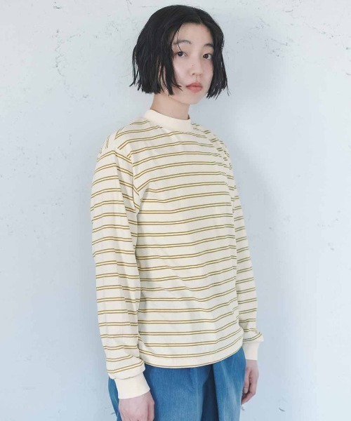 THREE FIFTY STANDARD(スリーフィフティースタンダード)の「THREE FIFTY STANDARDレトロなボーダーTシャツ(Tシャツ/カットソー・レディース・アイボリー/ブラック×ホワイト/ネイビー・LL/L/M/3L)」の4枚目の写真