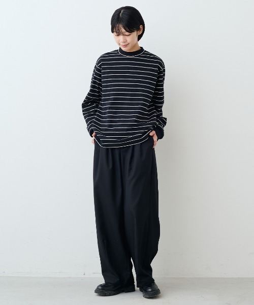 THREE FIFTY STANDARD(スリーフィフティースタンダード)の「THREE FIFTY STANDARDレトロなボーダーTシャツ(Tシャツ/カットソー・レディース・アイボリー/ブラック×ホワイト/ネイビー・LL/L/M/3L)」の8枚目の写真