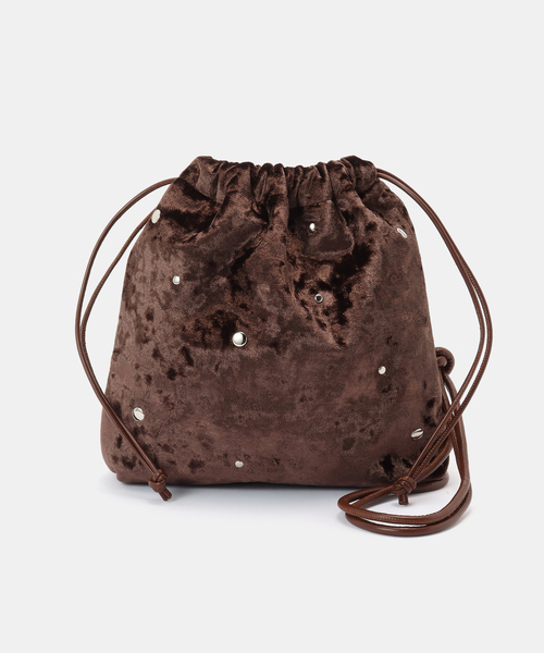 B.C STOCK（ベーセーストック）の「スタッズベロア巾着バッグ（ショルダーバッグ・レディース・ブラウン/ブラック/ブルー・FREE）」の2枚目の写真