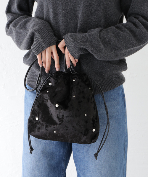 B.C STOCK（ベーセーストック）の「スタッズベロア巾着バッグ（ショルダーバッグ・レディース・ブラウン/ブラック/ブルー・FREE）」の15枚目の写真