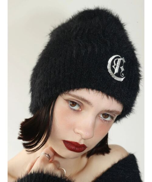 EVRIS（エヴリス）の「ワンポイントシャギーニットキャップ（ニットキャップ/ビーニー・レディース・ブラック/ホワイト・FREE）」の3枚目の写真