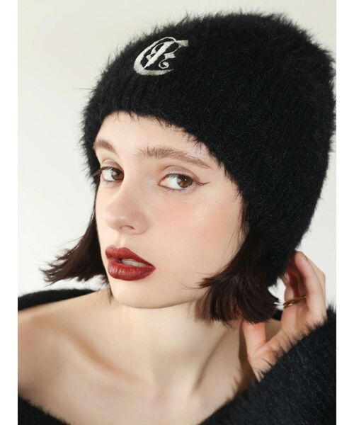 EVRIS（エヴリス）の「ワンポイントシャギーニットキャップ（ニットキャップ/ビーニー・レディース・ブラック/ホワイト・FREE）」の4枚目の写真