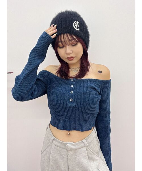 EVRIS（エヴリス）の「ワンポイントシャギーニットキャップ（ニットキャップ/ビーニー・レディース・ブラック/ホワイト・FREE）」の16枚目の写真