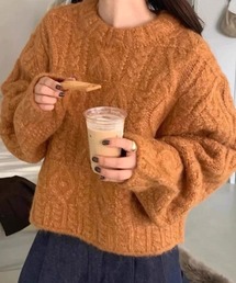 ケーブルクルーネックニットカーディガン