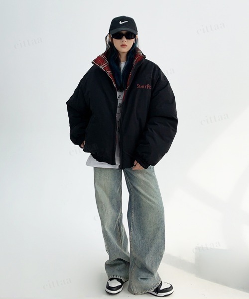 韓国ファッション 【2WAY】staffpickチェック柄リバーシブル中綿